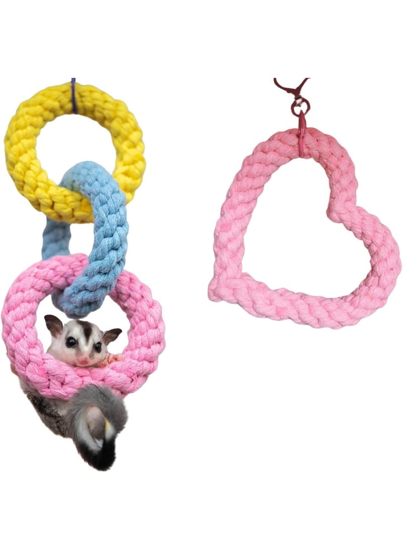 SYOSI Sugar Glider Hanging Climbing Toys, Colorful Three-Ring Swing Toy, Sugar Glider Hamster Rats Toys, Cage Accessories for Ferret, Hamster, Squirrel, Chinchilla, Parrots (Colorful, 2 Pack) - Image 1
