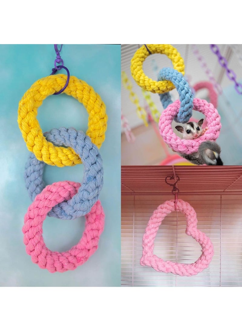 SYOSI Sugar Glider Hanging Climbing Toys, Colorful Three-Ring Swing Toy, Sugar Glider Hamster Rats Toys, Cage Accessories for Ferret, Hamster, Squirrel, Chinchilla, Parrots (Colorful, 2 Pack) - Image 5