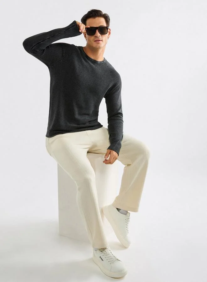 Splash FAV Textured Sweater with Long Sleeves and Crew Neck