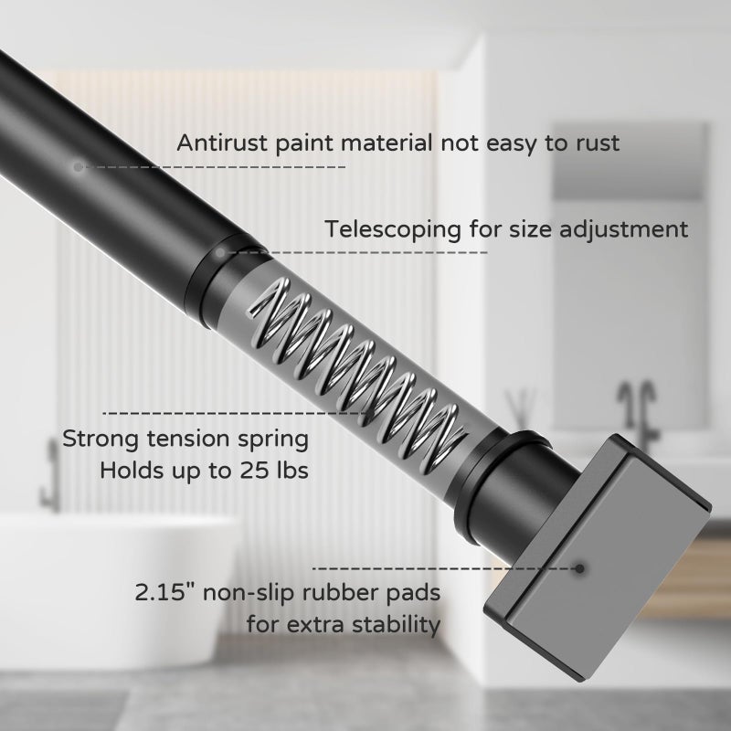 UIOSANRT Shower Curtain Rod Adjustable 31-79", Anti-Rust Shower Rod & Spring Tension Shower Rod No Drill, Black Shower Curtain Rod for Bathroom Tension Rod - Image 3