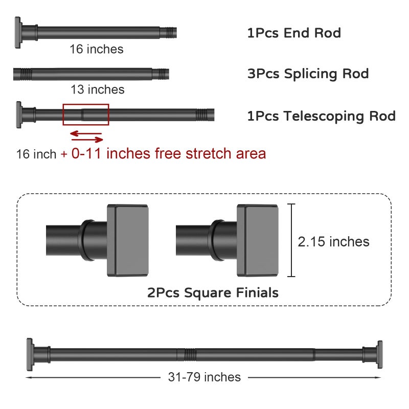 UIOSANRT Shower Curtain Rod Adjustable 31-79", Anti-Rust Shower Rod & Spring Tension Shower Rod No Drill, Black Shower Curtain Rod for Bathroom Tension Rod - Image 5
