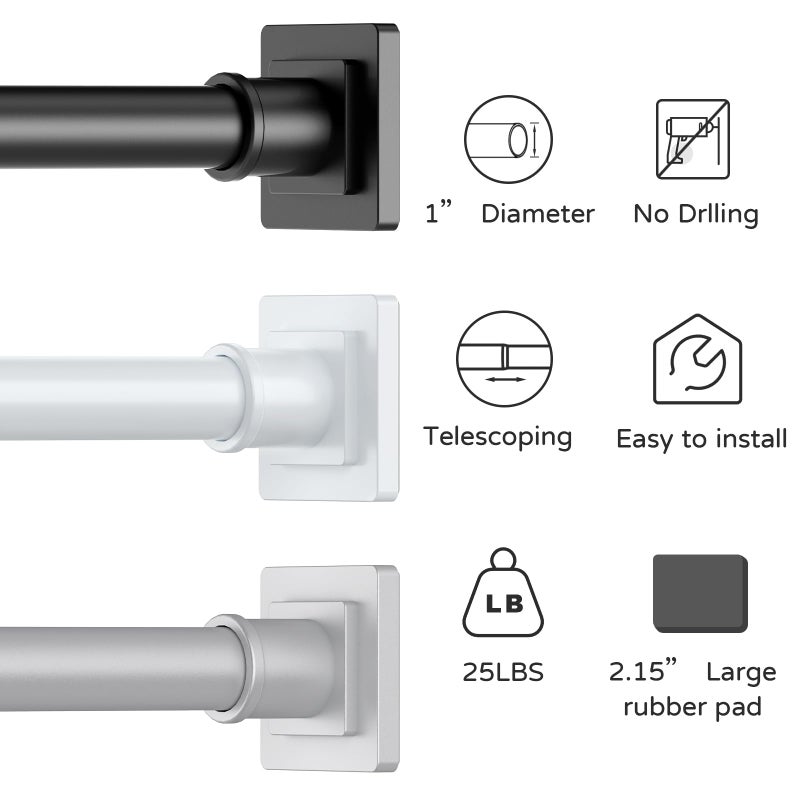 UIOSANRT Shower Curtain Rod Adjustable 31-79", Anti-Rust Shower Rod & Spring Tension Shower Rod No Drill, Black Shower Curtain Rod for Bathroom Tension Rod - Image 4