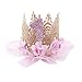 June Bloomy Golden Lace Rose Flower Crown Birthday Headband Princess Tiara Pink - Image 2