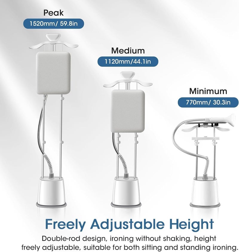 VAYMAY Garment Steamer, 2000W Vertical Clothes Steam Iron Standing Garment Steamer With Height Adjustable Steamer And Built-in Ironing Board, 2.5L Water Tank, Steam Iron, HD-718, White Color - Image 5