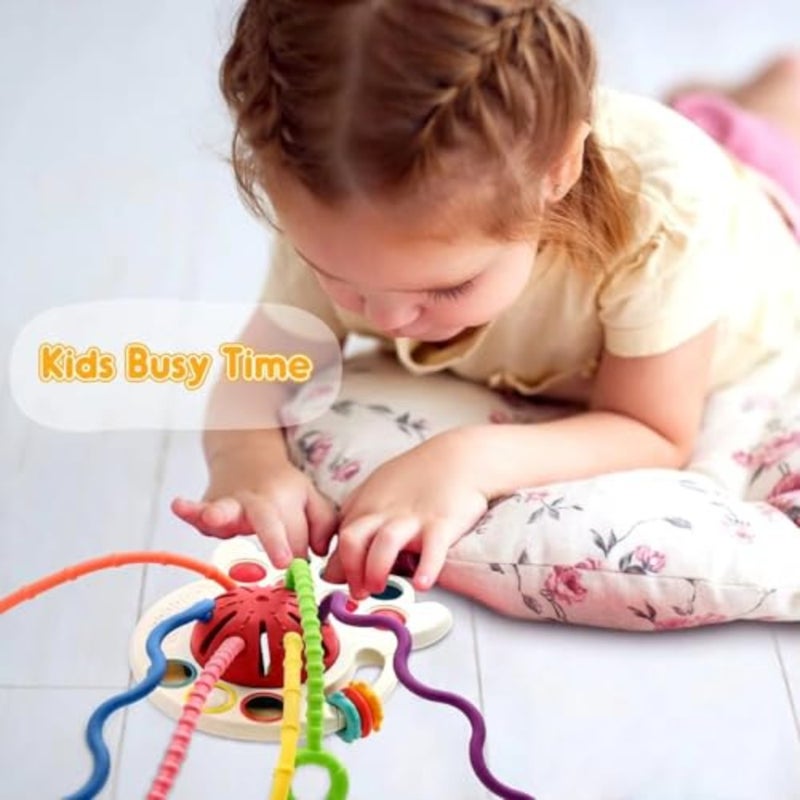 Montessori Pull String Toy for Babies 18+ Months Silicone Sensory Toy, 4 in 1 Multi-Function Baby Rattle, Fine Motor Skill Development Toys for Toddlers - Image 4