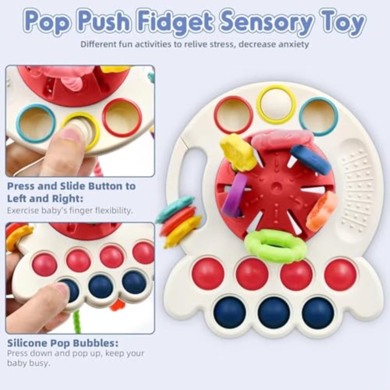 Montessori Pull String Toy for Babies 18+ Months Silicone Sensory Toy, 4 in 1 Multi-Function Baby Rattle, Fine Motor Skill Development Toys for Toddlers - Image 3