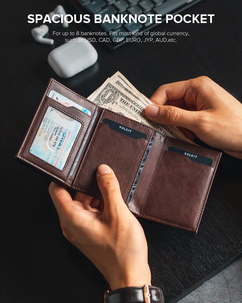 VULKIT Card Holder Wallet with Coin Pocket Magnetic Closure Pop Up Cards With ID Window Leather Wallet for Cash & Credit Cards, Espresso - Image 4