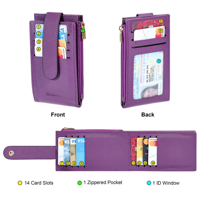 Chelmon Women's RFID Slim Card Holder Wallet: Thin Bifold with Multi-Card Case & Zipper Coin Pocket Purse (Deep Purple) - Image 3