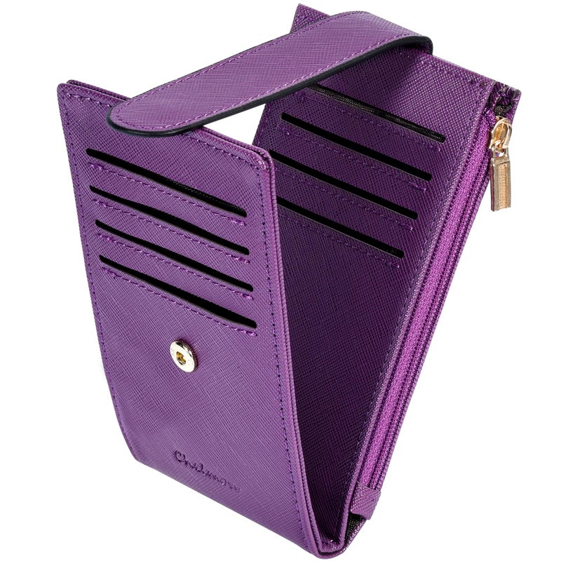 Chelmon Women's RFID Slim Card Holder Wallet: Thin Bifold with Multi-Card Case & Zipper Coin Pocket Purse (Deep Purple) - Image 1