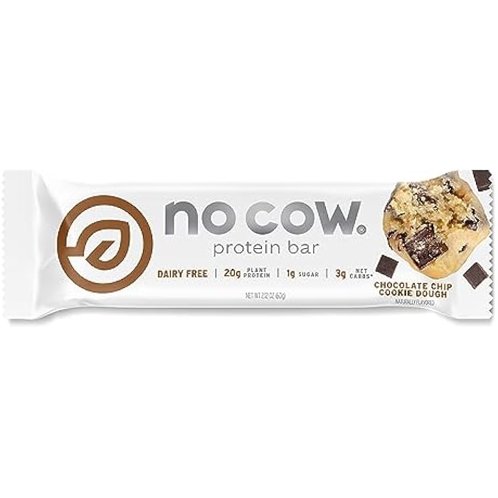 No Cow Protein Bars, Chocolate Chip Cookie Dough, 21g Plant Based Vegan Protein, Keto Friendly, Low Sugar, Low Carb, Low Calorie, Gluten Free, Naturally Sweetened, Dairy Free, Non GMO, Kosher, 1 Count - Image 1