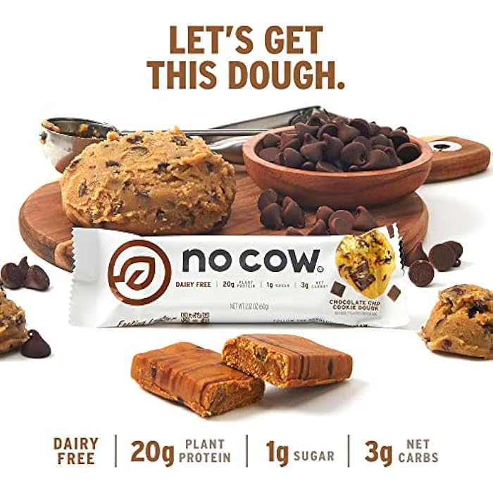 No Cow Protein Bars, Chocolate Chip Cookie Dough, 21g Plant Based Vegan Protein, Keto Friendly, Low Sugar, Low Carb, Low Calorie, Gluten Free, Naturally Sweetened, Dairy Free, Non GMO, Kosher, 1 Count - Image 2