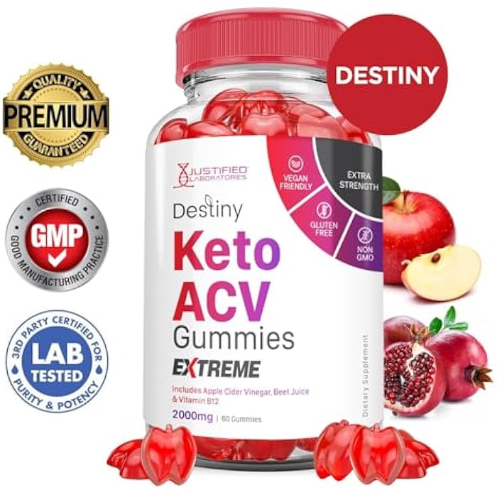 Justified Laboratories (2 Pack Destiny Keto ACV Gummies Extreme 2000MG Destiny Keto Gummies Advanced Formula Apple Cider Vinegar with Pomegranate Beet Juice Powder B12 Vegan Non GMO 120 Gummys - Image 3