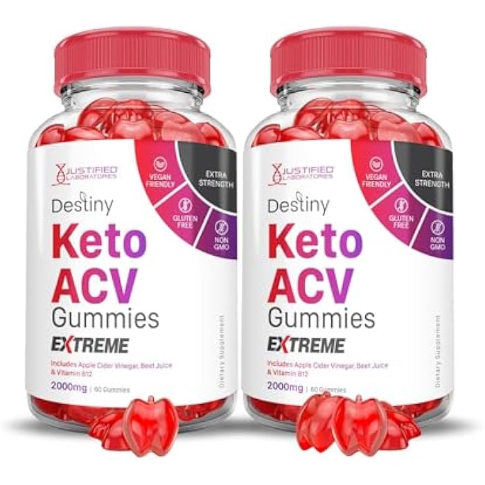 Justified Laboratories (2 Pack Destiny Keto ACV Gummies Extreme 2000MG Destiny Keto Gummies Advanced Formula Apple Cider Vinegar with Pomegranate Beet Juice Powder B12 Vegan Non GMO 120 Gummys - Image 1