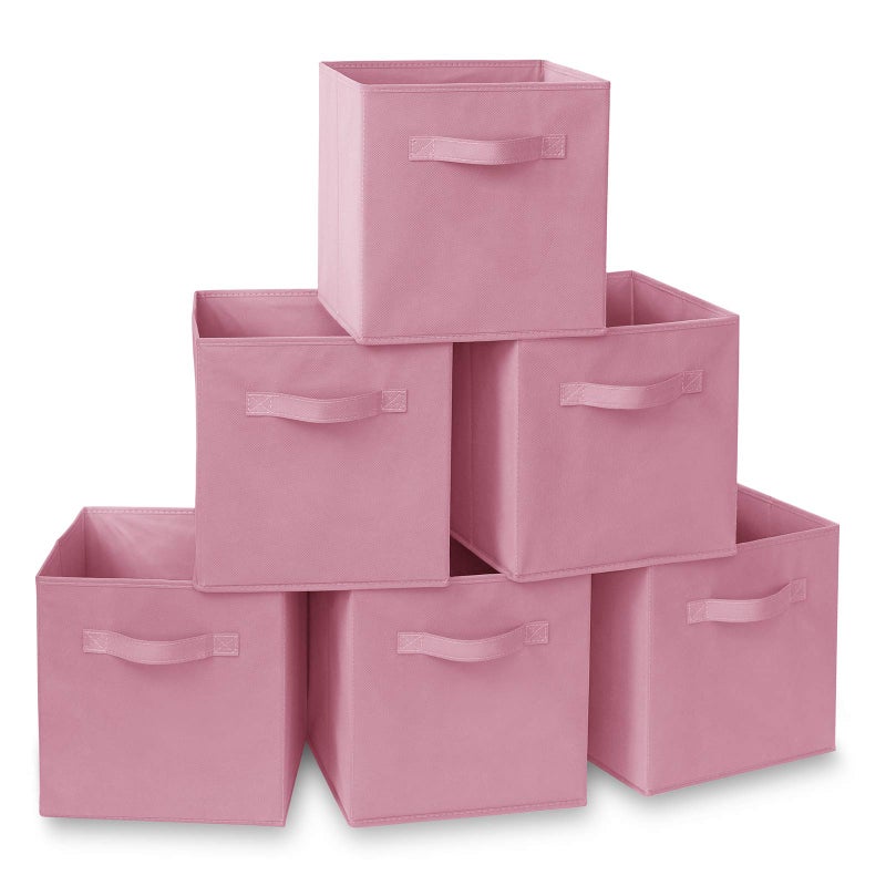 Casafield Set of 6 Collapsible Fabric Cube Storage Bins Light Pink  11 Foldable Cloth Baskets for Shelves Cubby Organizers  More