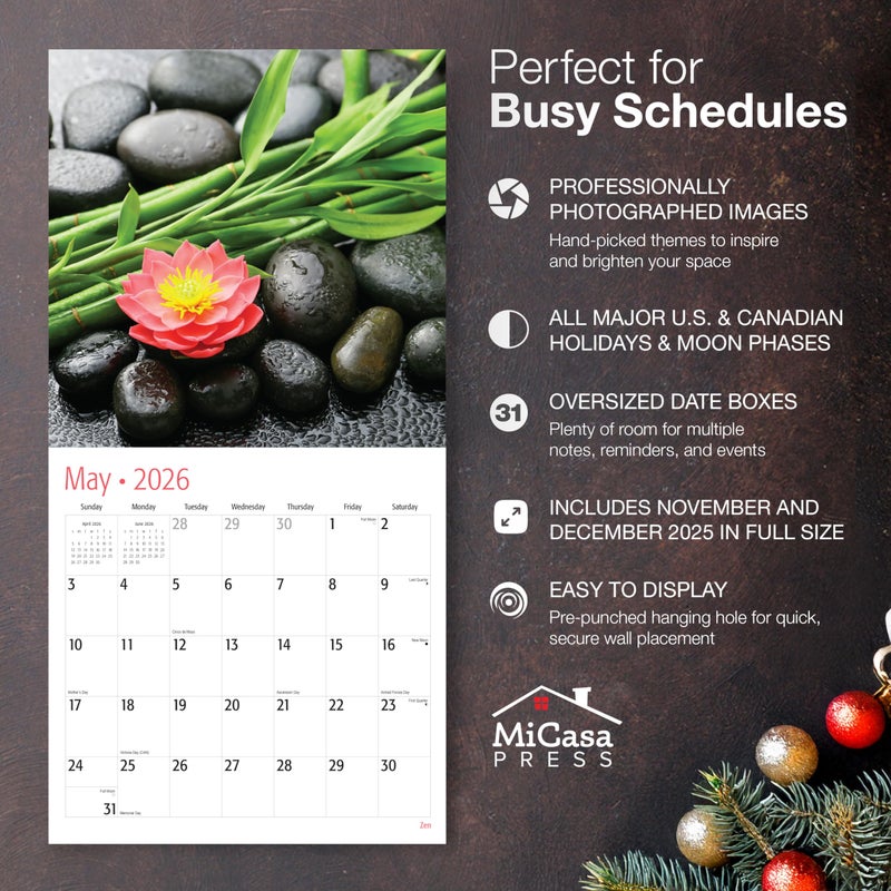 MICASA PRESS Zen 2026 Wall Calendar 12 Month | 12" x 24" Open | Thick & Sturdy Paper | Holiday Gift | Nature Inspirational Calendar 2026 - Image 2