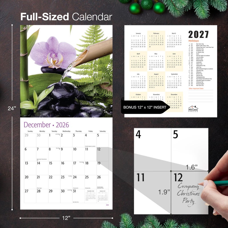 MICASA PRESS Zen 2026 Wall Calendar 12 Month | 12" x 24" Open | Thick & Sturdy Paper | Holiday Gift | Nature Inspirational Calendar 2026 - Image 5