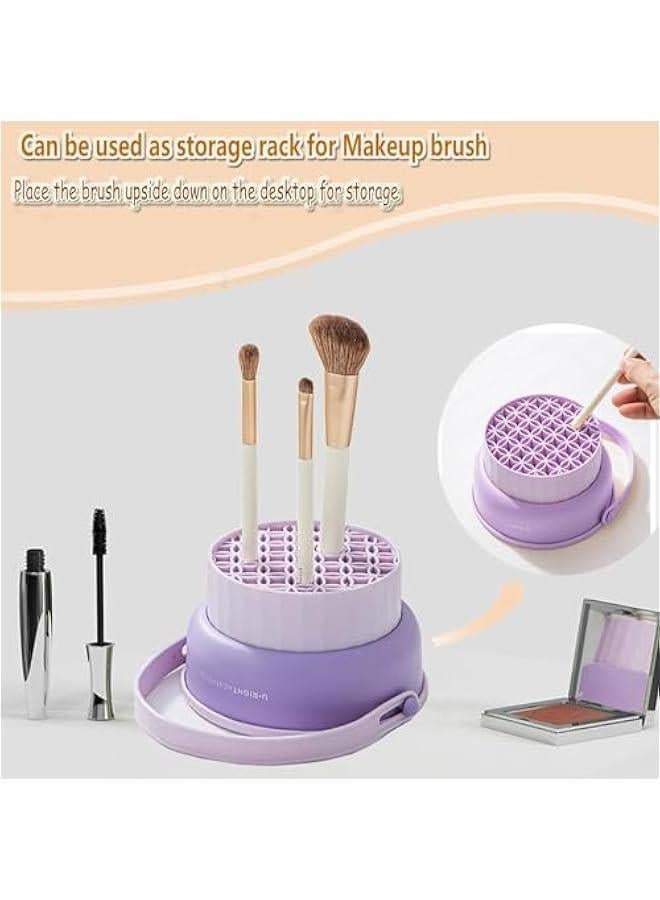 هوكور بساط تنظيف فرش المكياج 3 في 1 من تراسل، وعاء سيليكون لتنظيف فرش المكياج مع حامل تجفيف للفرشاة، منظم ادوات التنظيف للتخزين والتجفيف بالهواء (ارجواني) - Image 3