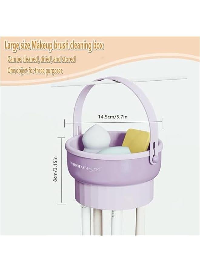 هوكور بساط تنظيف فرش المكياج 3 في 1 من تراسل، وعاء سيليكون لتنظيف فرش المكياج مع حامل تجفيف للفرشاة، منظم ادوات التنظيف للتخزين والتجفيف بالهواء (ارجواني) - Image 4
