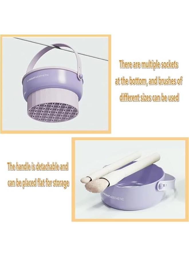 هوكور بساط تنظيف فرش المكياج 3 في 1 من تراسل، وعاء سيليكون لتنظيف فرش المكياج مع حامل تجفيف للفرشاة، منظم ادوات التنظيف للتخزين والتجفيف بالهواء (ارجواني) - Image 5