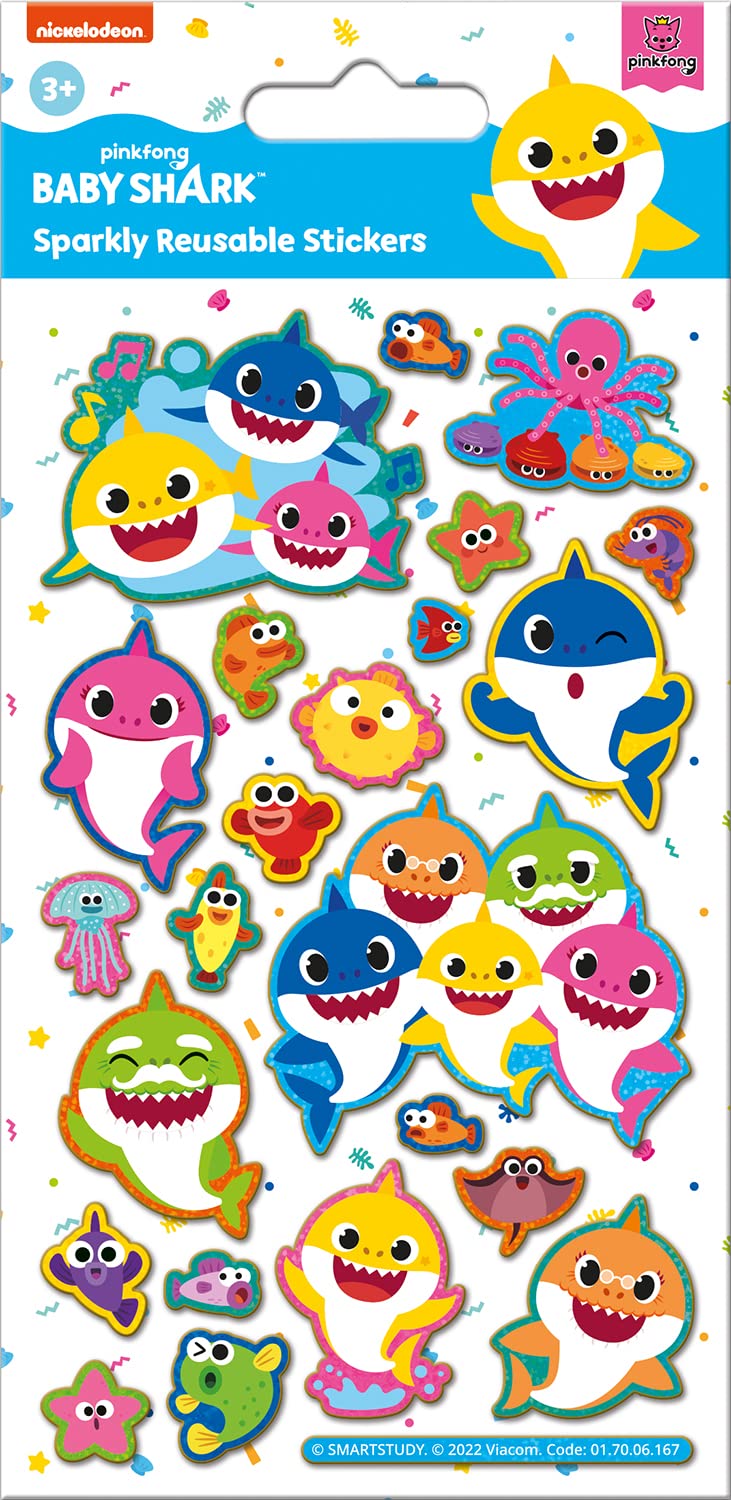 Paper Projects 017006167 Baby Shark Sparkly Stickers Official Licensed Product Reusable on NonPorous Surfaces White 195cm x 95cm - Image 4