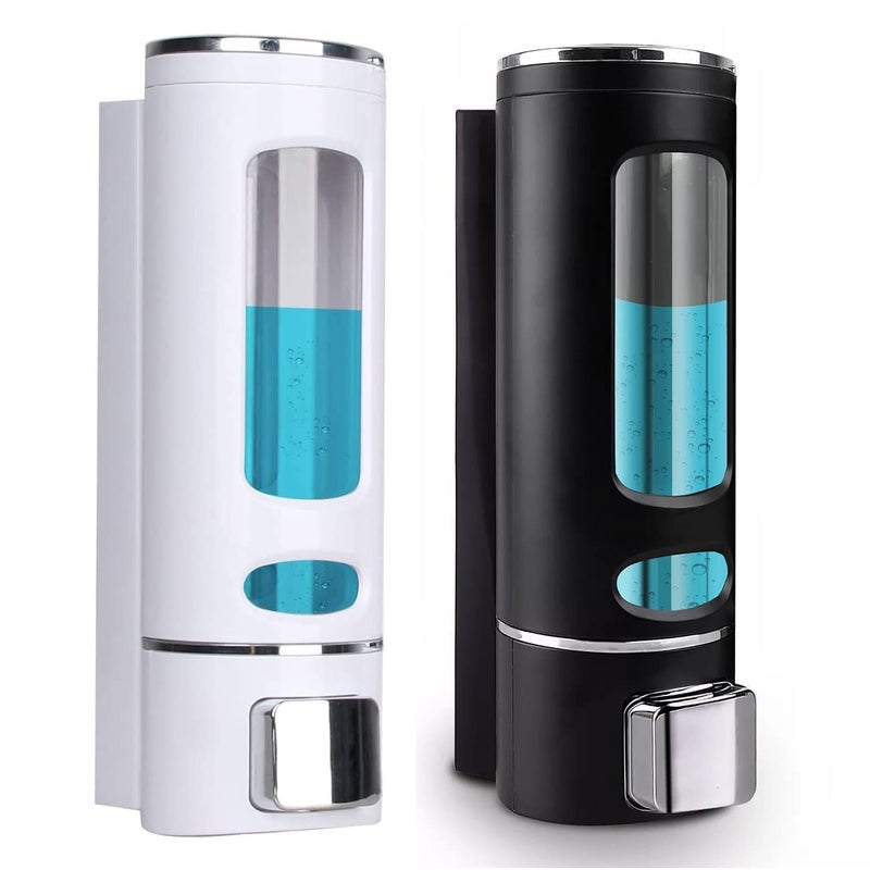 T K Abs Wall Mounted Shampoo Sanitizer Lotion Hand Dish Wash Gel Liquid Soap Dispenser for Bathroom Kitchen Pack of 2 (White & Black, Plastic) - Image 1