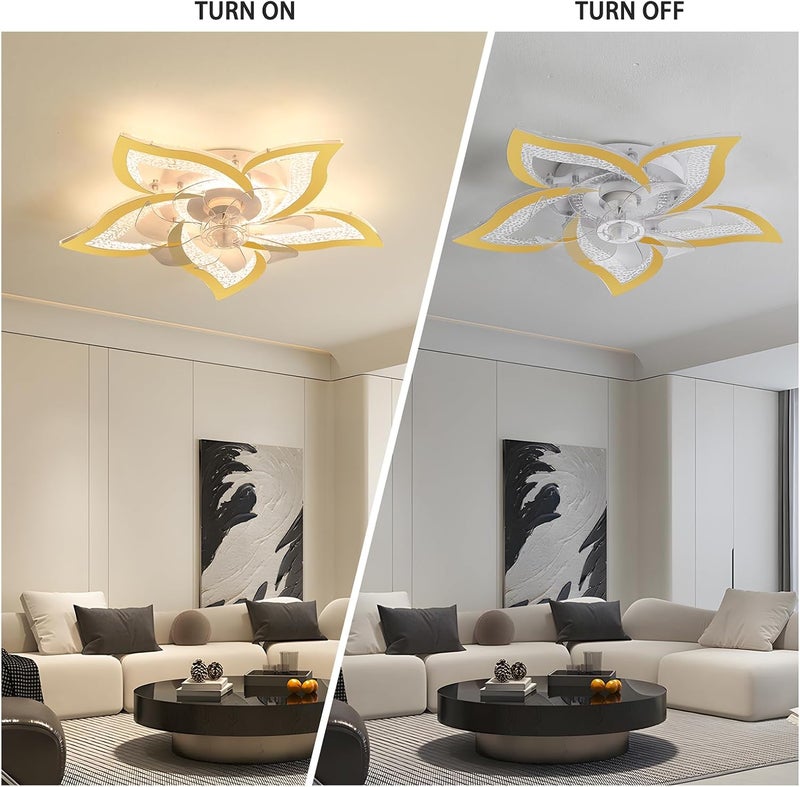 جيادي مروحة سقف من GEADI مع أضواء وتحكم عن بعد، مروحة سقف ذهبية مع إضاءة LED قابلة للتعتيم، 6 سرعات و3 ألوان للضوء، مصباح سقف مثبت للأسطح للمطابخ والغرف وغرف المعيشة، مقاس 62.5 سم - Image 2