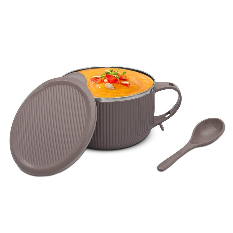 JAYPEE PLUS وعاء حساء ريب توك من الفولاذ المقاوم للصدأ مع غطاء وملعقة لوجبة الإفطار اليومية، بوهة، كورن فليكس، حبوب، مناسب كهدية عيد ميلاد للبنات والأولاد، 900 مل، رمادي مرآة - Image 3