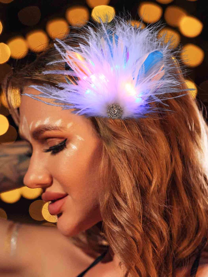 JAKAWIN JAKAWIN Light Up Feather Hair Clip LED Flapper Clips Glowing Rave Costume Party Hair Accessories Women 