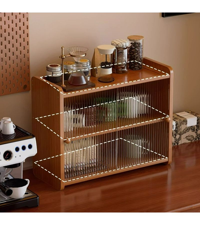 Bamboo Dining Table Shelf Sliding Door Storage Cabinet Thickened Sturdy Stable Heavy Duty Load Bearing For Kitchen Dining Room Living Room - Image 3