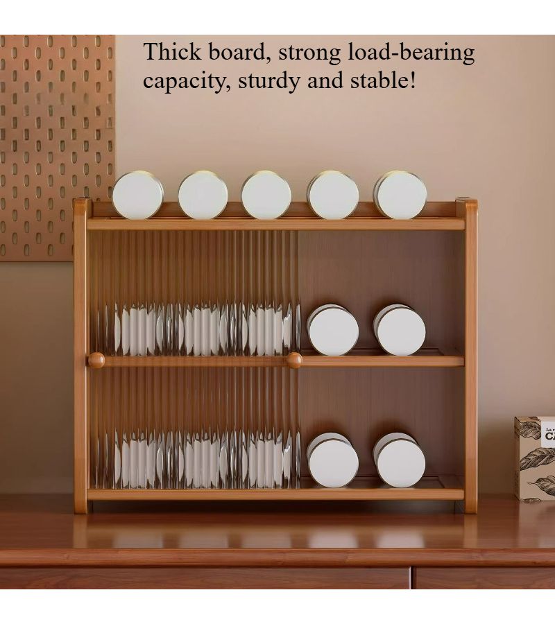 Bamboo Dining Table Shelf Sliding Door Storage Cabinet Thickened Sturdy Stable Heavy Duty Load Bearing For Kitchen Dining Room Living Room - Image 1