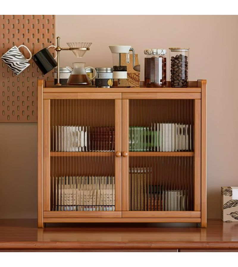 Bamboo Dining Table Shelf Sliding Door Storage Cabinet Thickened Sturdy Stable Heavy Duty Load Bearing For Kitchen Dining Room Living Room - Image 5