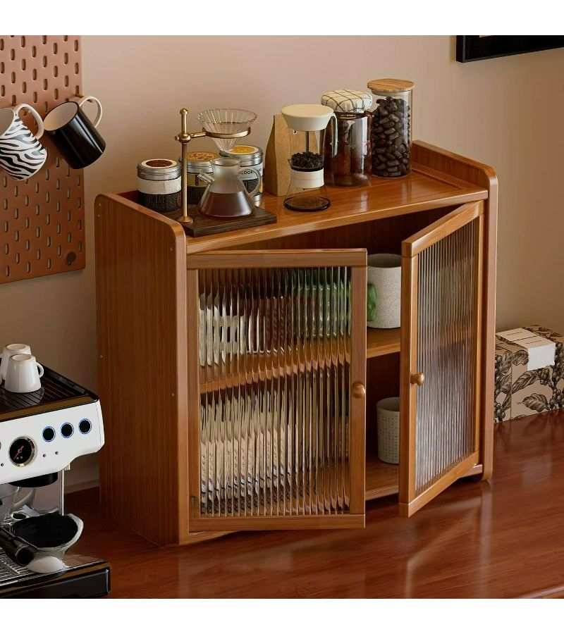 Bamboo Dining Table Shelf Sliding Door Storage Cabinet Thickened Sturdy Stable Heavy Duty Load Bearing For Kitchen Dining Room Living Room - Image 2