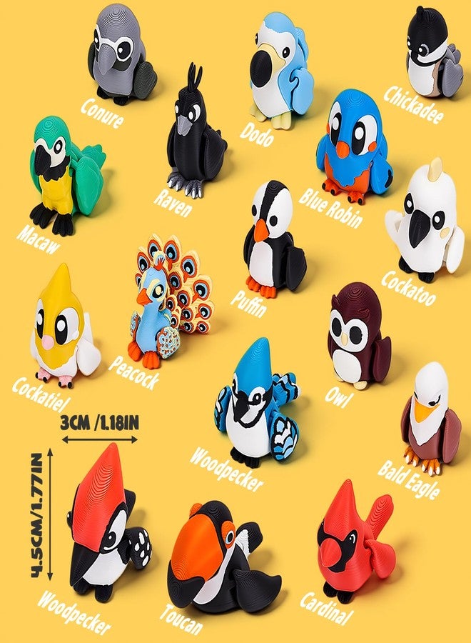 YILCER 16pcs 3D Printed Animals Set Articulated Bird Toys Pinata Stuffers Goodie Bag Fillers Spring Bird Toys Pocket Pets Desk Pets Sensory Fidget Toys Gifts for Kids & Bird Lovers - Image 4