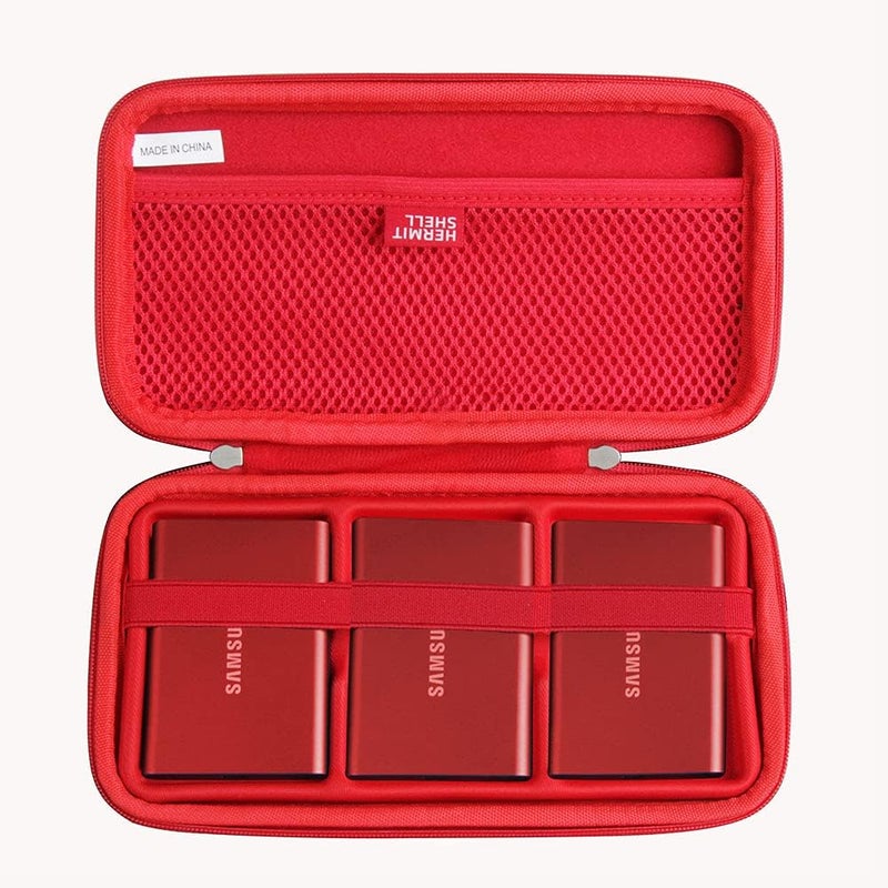 Hermitshell Hard Travel Case for Samsung / T7 / T7 Touch Portable SSD 1TB 2TB 500GB USB 3.2 External Solid State Drive (Case for 3 Hard Drives, Red) - Image 1