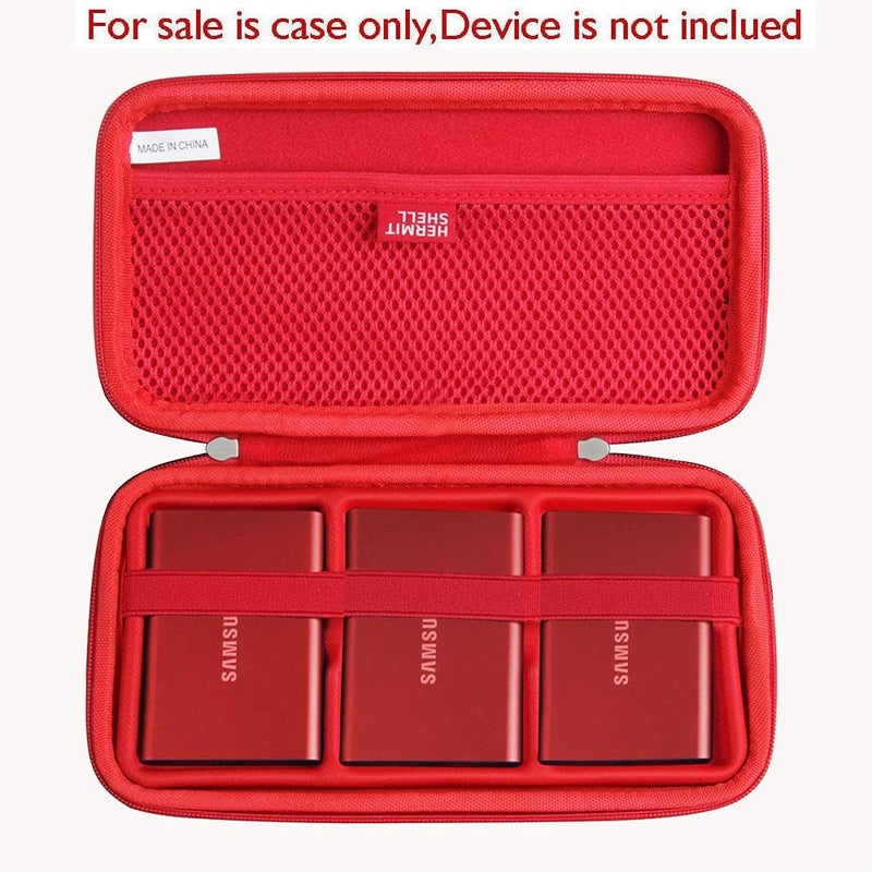 Hermitshell Hard Travel Case for Samsung / T7 / T7 Touch Portable SSD 1TB 2TB 500GB USB 3.2 External Solid State Drive (Case for 3 Hard Drives, Red) - Image 2