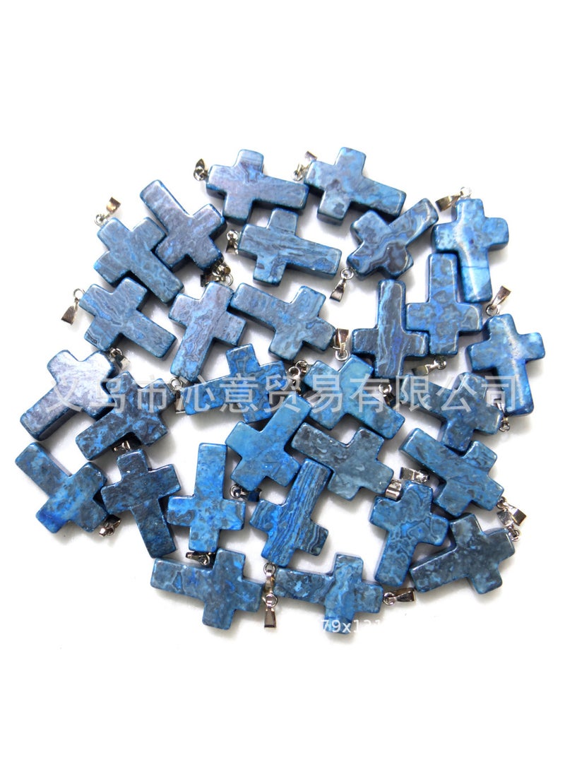 Generic Natural Agate Gemstone Cross Pendant Necklace Crazy agate 