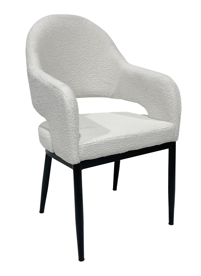 MAPLE HOME DECORATION Maple Home Dining Chair Boucle Fabric Open-Backrest Rounded Armrest Black Metal Legs Lamb Wool Padded Seat Living Kitchen Office Restaurants Furniture  - Image 1