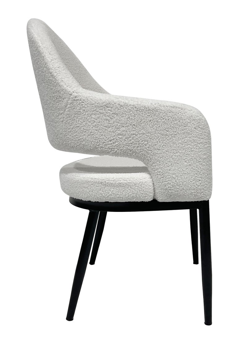 MAPLE HOME DECORATION Maple Home Dining Chair Boucle Fabric Open-Backrest Rounded Armrest Black Metal Legs Lamb Wool Padded Seat Living Kitchen Office Restaurants Furniture  - Image 3