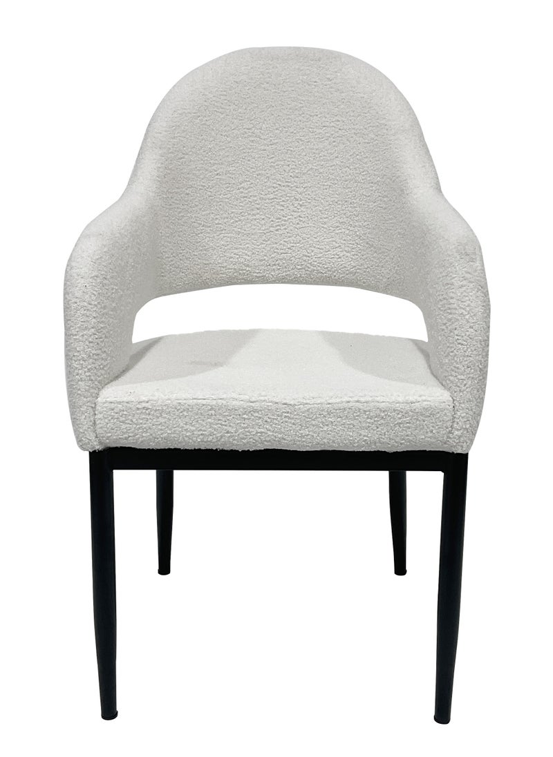 MAPLE HOME DECORATION Maple Home Dining Chair Boucle Fabric Open-Backrest Rounded Armrest Black Metal Legs Lamb Wool Padded Seat Living Kitchen Office Restaurants Furniture  - Image 2