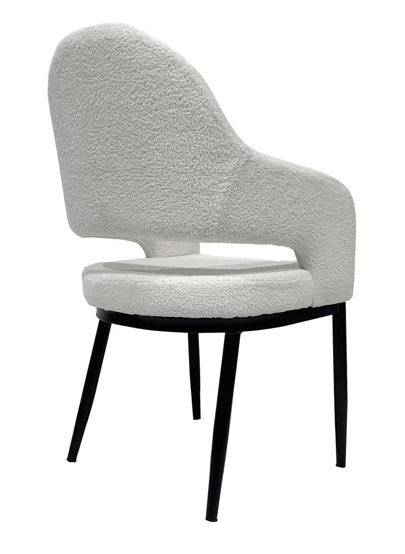 MAPLE HOME DECORATION Maple Home Dining Chair Boucle Fabric Open-Backrest Rounded Armrest Black Metal Legs Lamb Wool Padded Seat Living Kitchen Office Restaurants Furniture  - Image 4