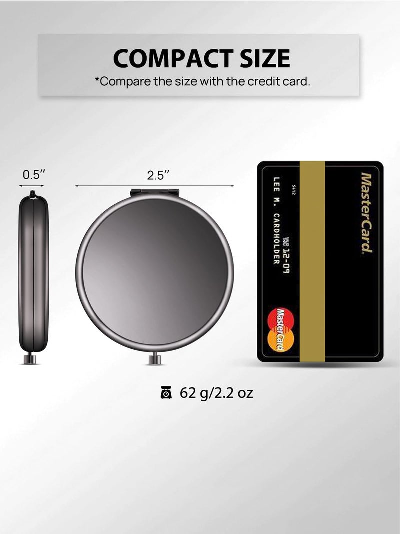 Getinbulk Compact Mirror for Purse, Double-Sided 1X/2X Magnifying Metal Pocket Makeup Mirrors(Round, Onyx Black) - Image 2