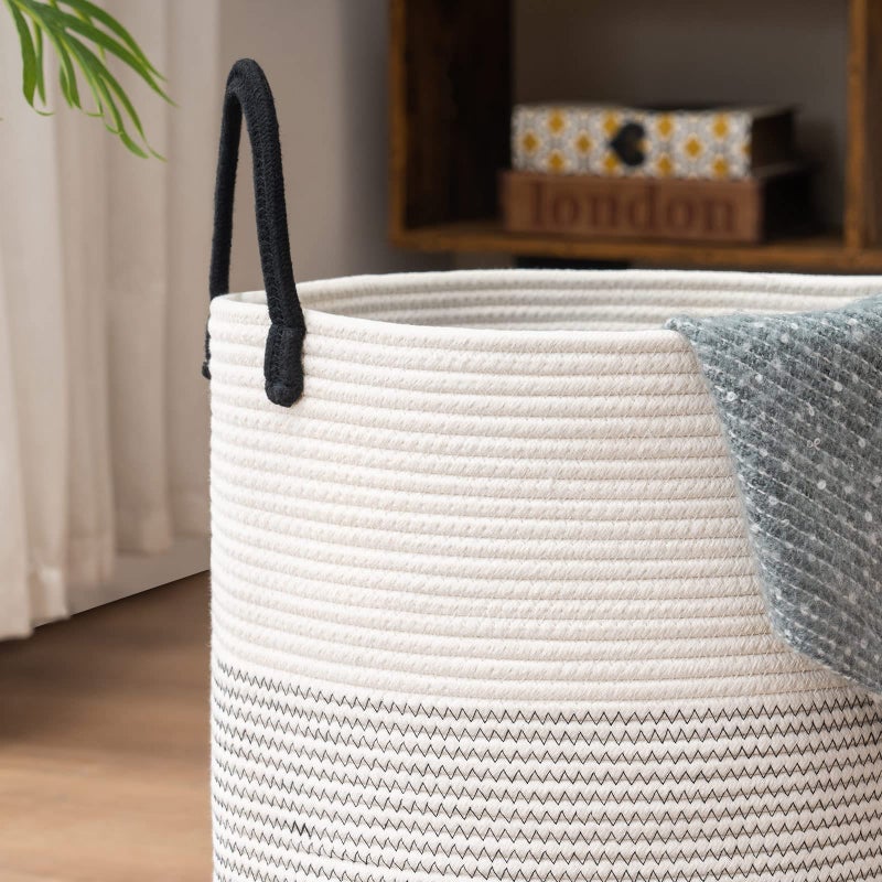 YOUDENOVA Woven Rope Laundry Hamper Basket by YOUDENOVA, Tall Luandry Basket, Baby Nursery Hamper for Blanket Storage, Clothes Hamper for Laundry in Bedroom-Large-(Dark White, 58L) - Image 4