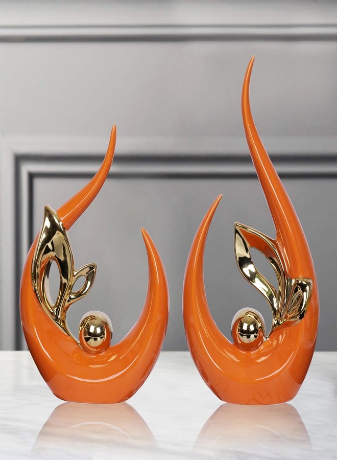 Dlfghos 2 PCS Orange Gold Home Decor Accent Ceramic Statue Abstract Sculptures Centerpieces Mid Century Modern Decor for Tables Coffee Table top Decorations for Living Room Desktop Shelf Dining Room Kitchen - Image 2