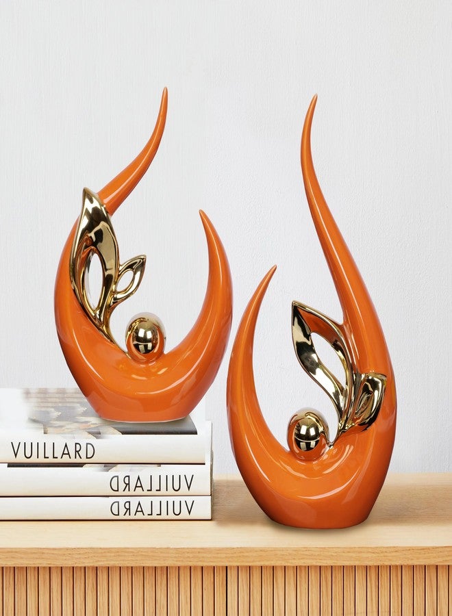 Dlfghos 2 PCS Orange Gold Home Decor Accent Ceramic Statue Abstract Sculptures Centerpieces Mid Century Modern Decor for Tables Coffee Table top Decorations for Living Room Desktop Shelf Dining Room Kitchen - Image 3