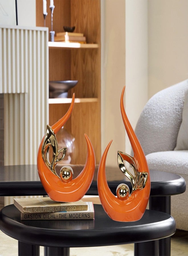 Dlfghos 2 PCS Orange Gold Home Decor Accent Ceramic Statue Abstract Sculptures Centerpieces Mid Century Modern Decor for Tables Coffee Table top Decorations for Living Room Desktop Shelf Dining Room Kitchen - Image 1