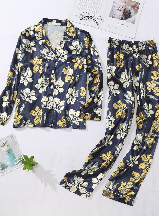 Sharpdo صيف جديد الحرير الجليد الأزهار طويلة الأكمام بنطلون كبير الحجم فضفاض خدمة المنزل المرأة منامة البدلة - Image 1