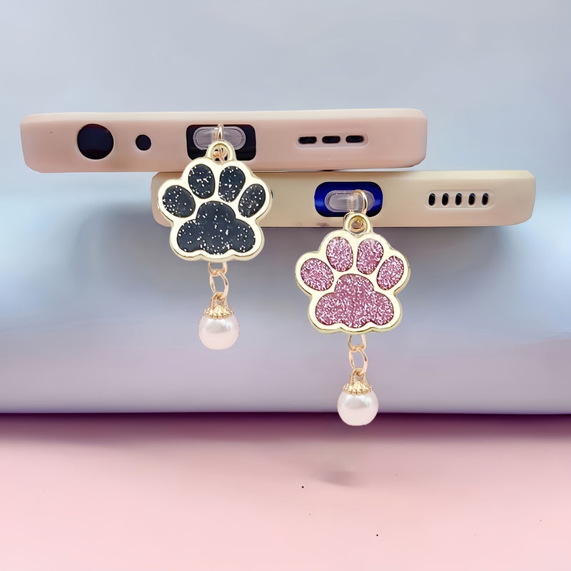 Cat Paw Pearl Dust Plug For iPhone 5-14 Type-C Black Decorative Waterproof - Image 4