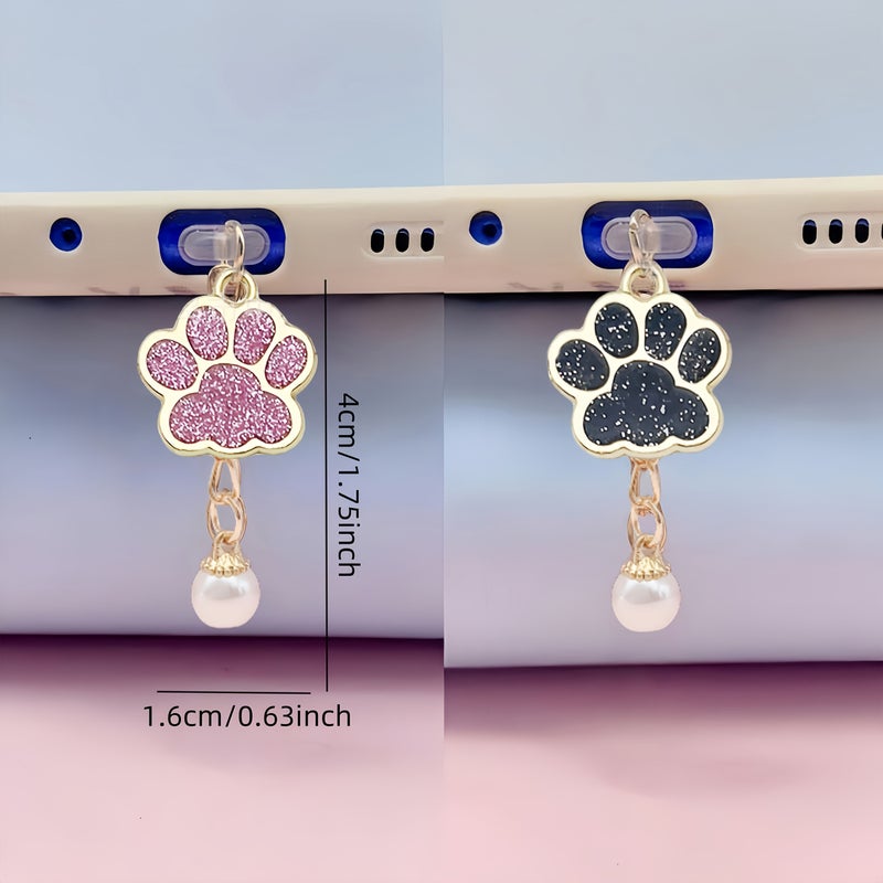 Cat Paw Pearl Dust Plug For iPhone 5-14 Type-C Black Decorative Waterproof - Image 3