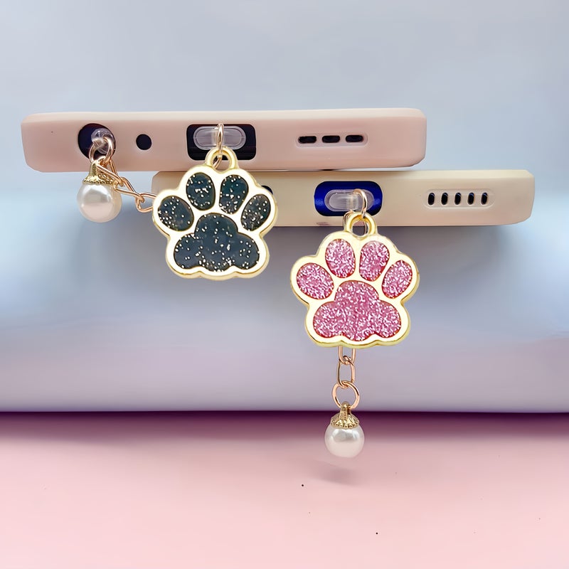 Cat Paw Pearl Dust Plug For iPhone 5-14 Type-C Black Decorative Waterproof - Image 5