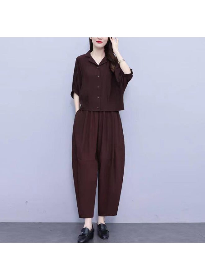 Song Feng Ya High-end Fashionable And Chic Plus-size Women's Suit, Versatile Loose-fitting Slimming And Age-defying Mom's Outfit, Harem Pants Two-piece Set - Image 1